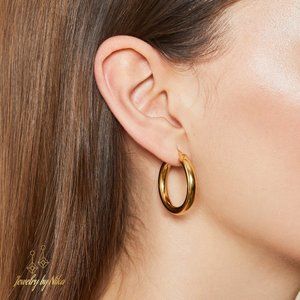 NEW 14K Yellow Gold Circlarity Round Hoop Boho Statement Luxury Earrings